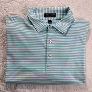 Peter Millar Summer Comfort Blue Striped‎ Performance Polo Shirt Men's XXL EUC